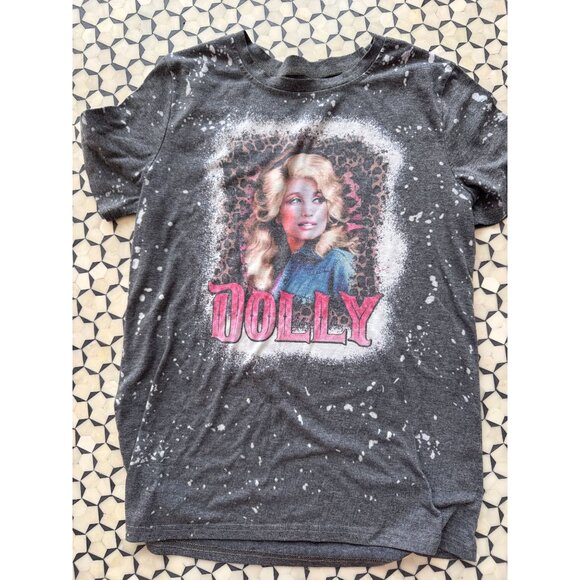 Dolly Parton Graphic T-Shirt Medium Gray Splatter Design Cotton Bl Leopard Print - Picture 2 of 6